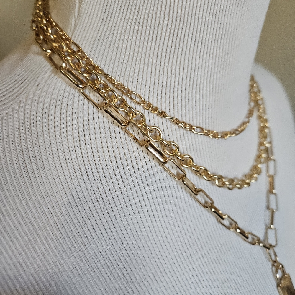 Gold Layered Gold Tone Chain Necklace with Padlock Pendant. - Picture 4 of 9